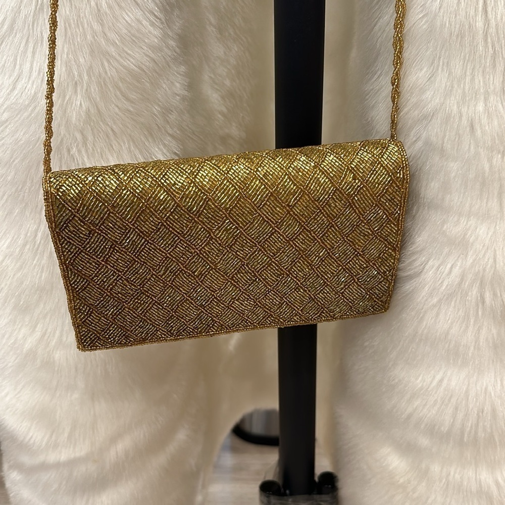 Vintage 1960 Art Deco/Nouveau Gold/yellow hand Beaded evening purse/bag - Picture 3 of 11